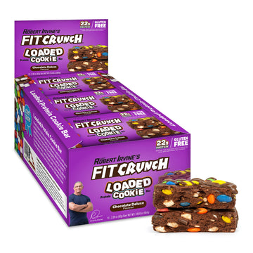 Fitcrunch Loaded Cookie Protein Bar, High Protein, Gluten Free, Protein Snack (12 Cookie Bars, Chocolate Deluxe)