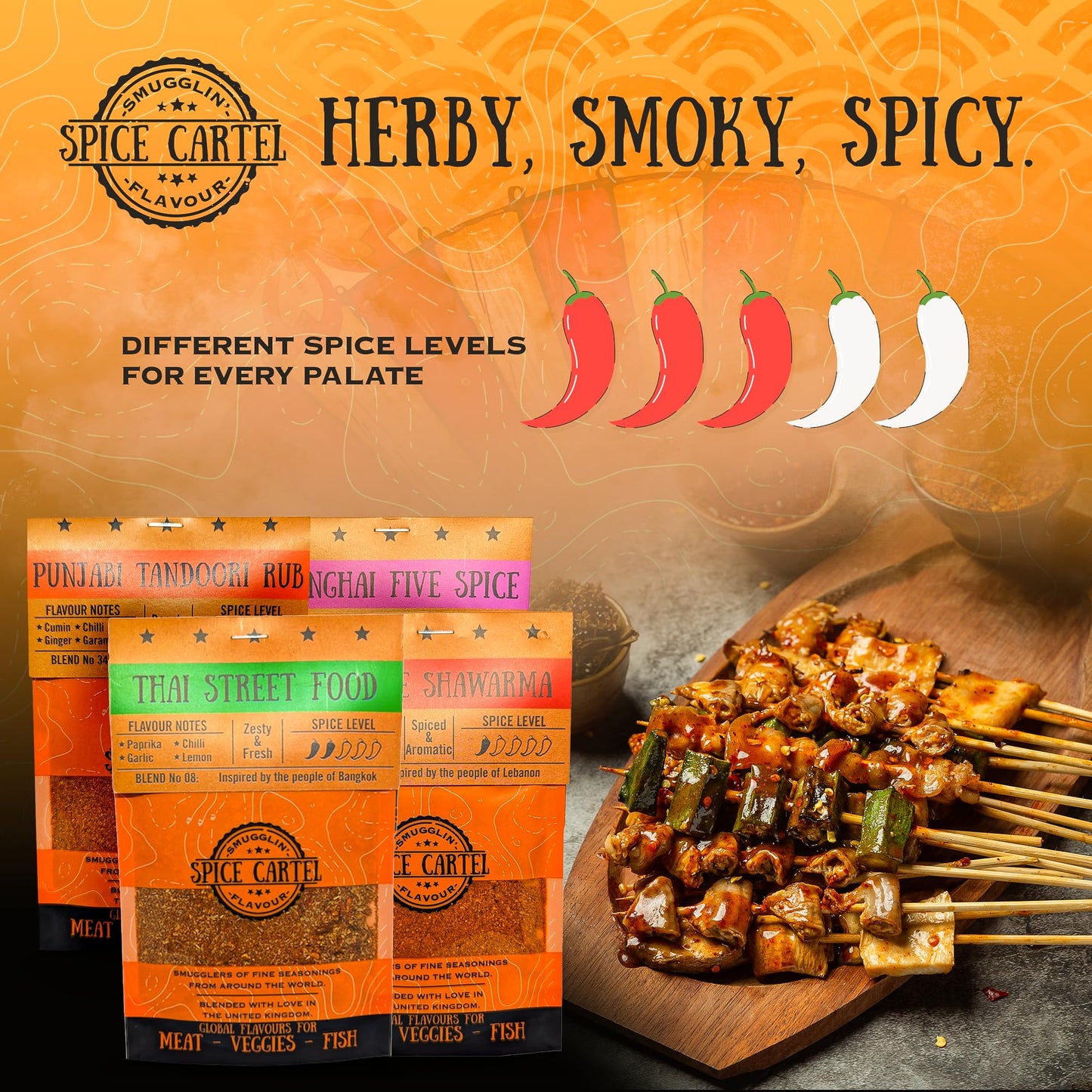 Spice Cartel Asian Street Food Herb & Spice Blends Collection, 4 Resealable Pouches, 4.94 oz Total Weight