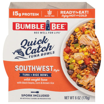 Bumble Bee Quick Catch Southwest Rice, Wild Caught Tuna and Rice Bowl, 6 oz - Ready to Enjoy, Spork Included - 15g Protein per S