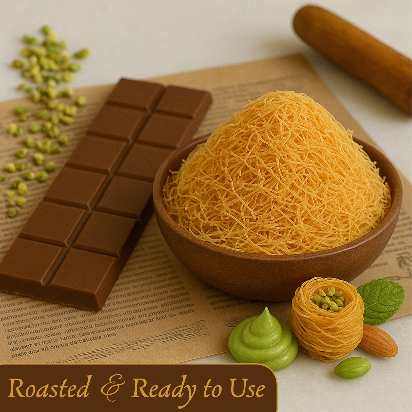 Sarah'S Candy Factory Premium 250 Gr Roasted & Shredded Kadayif (Kataifi) Fillo Dough, Crunchy Kadayif Pastry Dough, Baked Ready