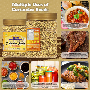 Rani Coriander (Dhania) Seeds Whole, Indian Spice 8Oz (227G) Pet Jar ~ All Natural | Gluten Friendly | Non-Gmo | Vegan | Indian Origin