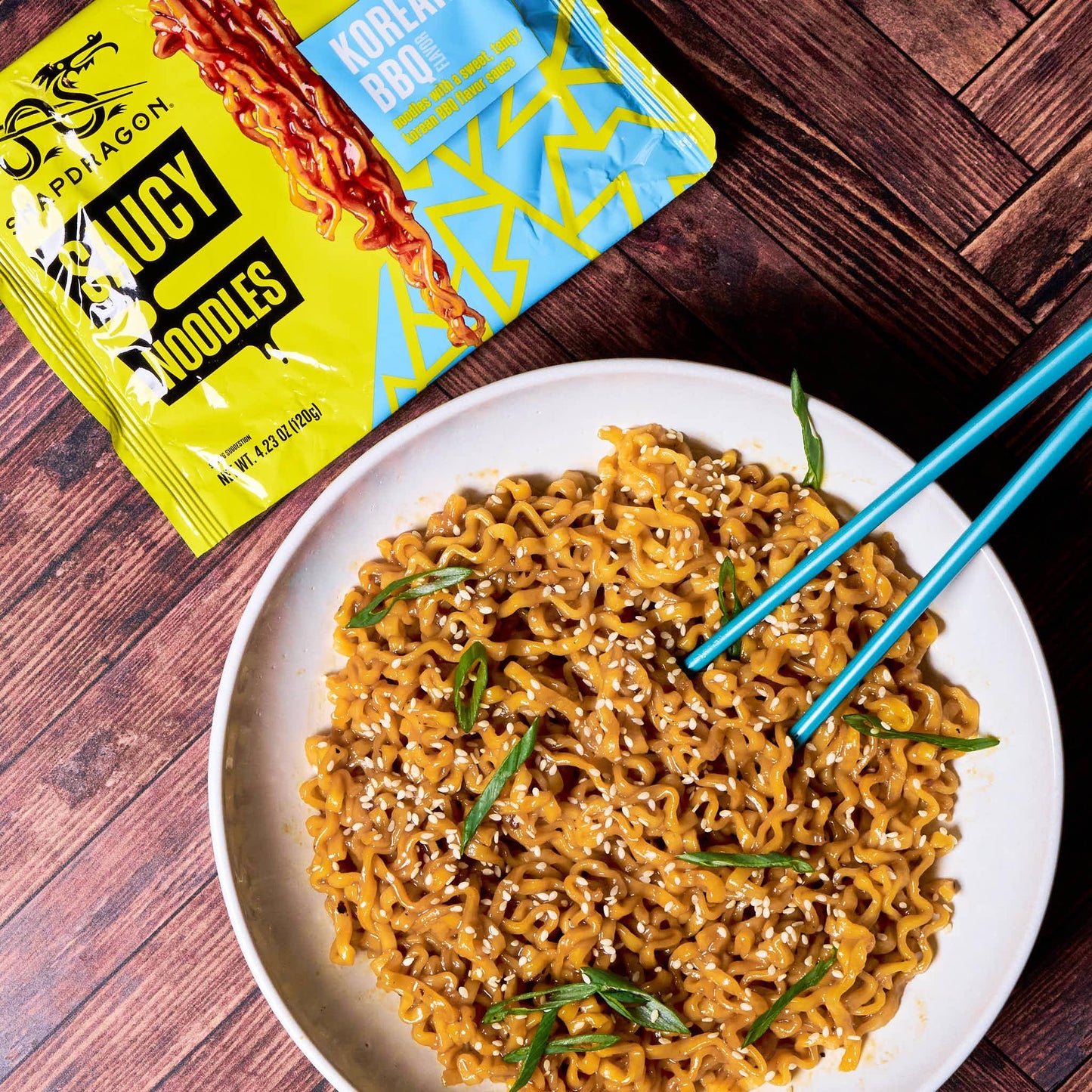 Snapdragon Korean BBQ Saucy Noodles - 4-Pack Authentic Instant Noodles with Tangy, Sweet & Savory Sauce
