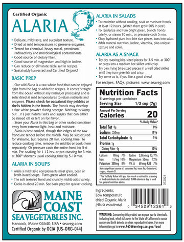 Alaria Whole Leaf 2 Oz Bag - "Wild Atlantic Wakame" - Organic Seaweed