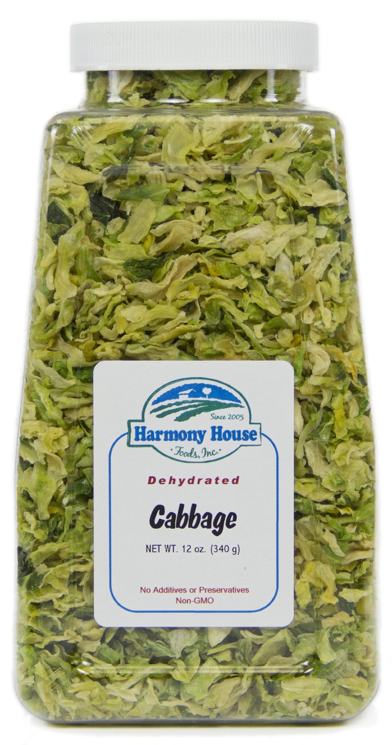 Harmony House Foods Dehydrated Cabbage Flakes - Air Dried Vegetables For Soup And Cooked Dishes, Great For Camping, Survival, An