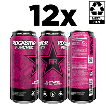 Rockstar Energy Drink Punched Berry Sangria, 16oz Cans (12 Pack)