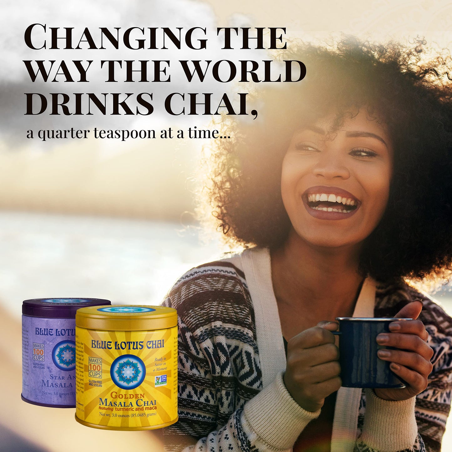 Blue Lotus Chai Tea - Traditional Masala Chai - Makes 100 Cups - 3 Ounce Masala Spiced Chai Powder With Organic Spices - Instant