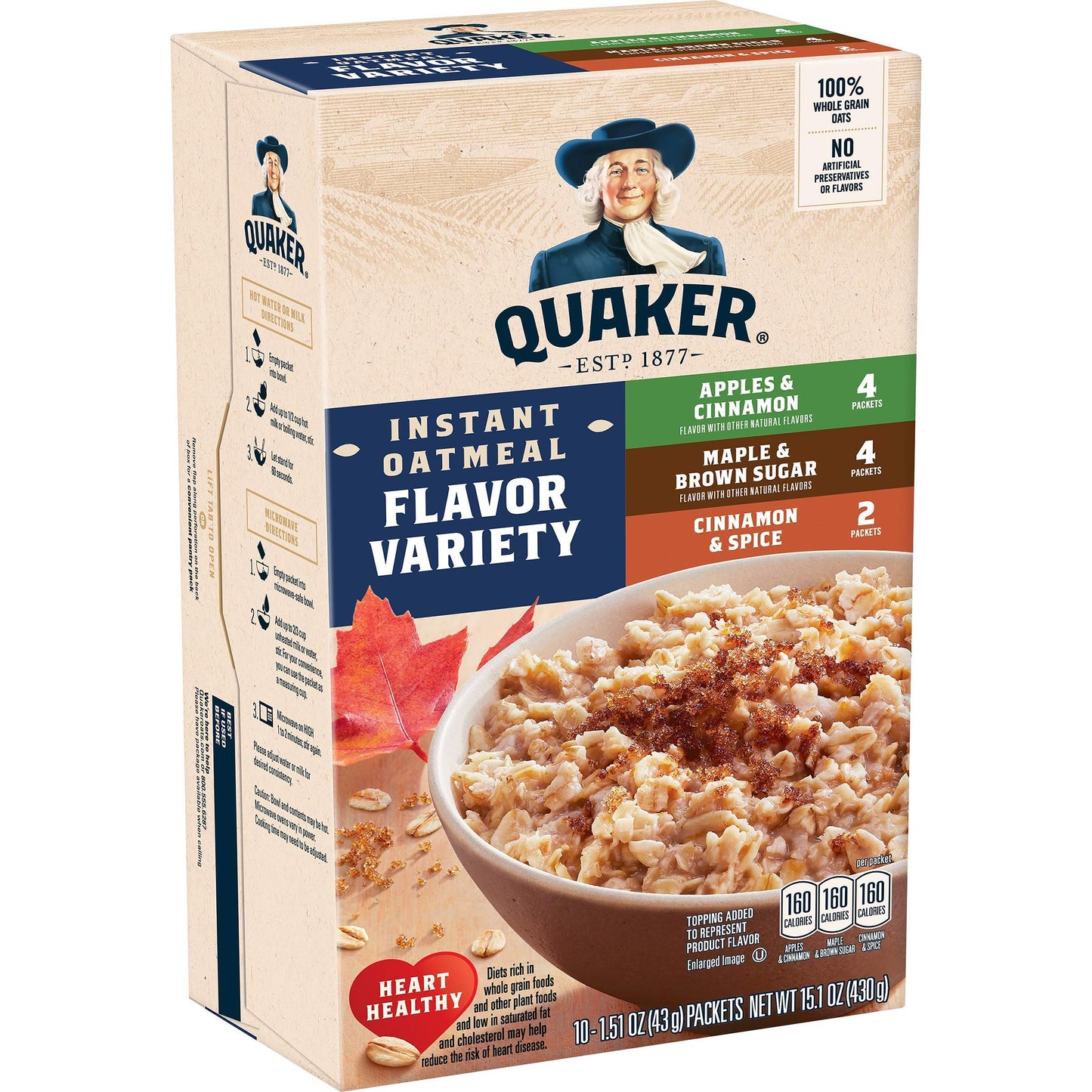 Quaker, Instant Oatmeal, Variety Pack, 10 Ct