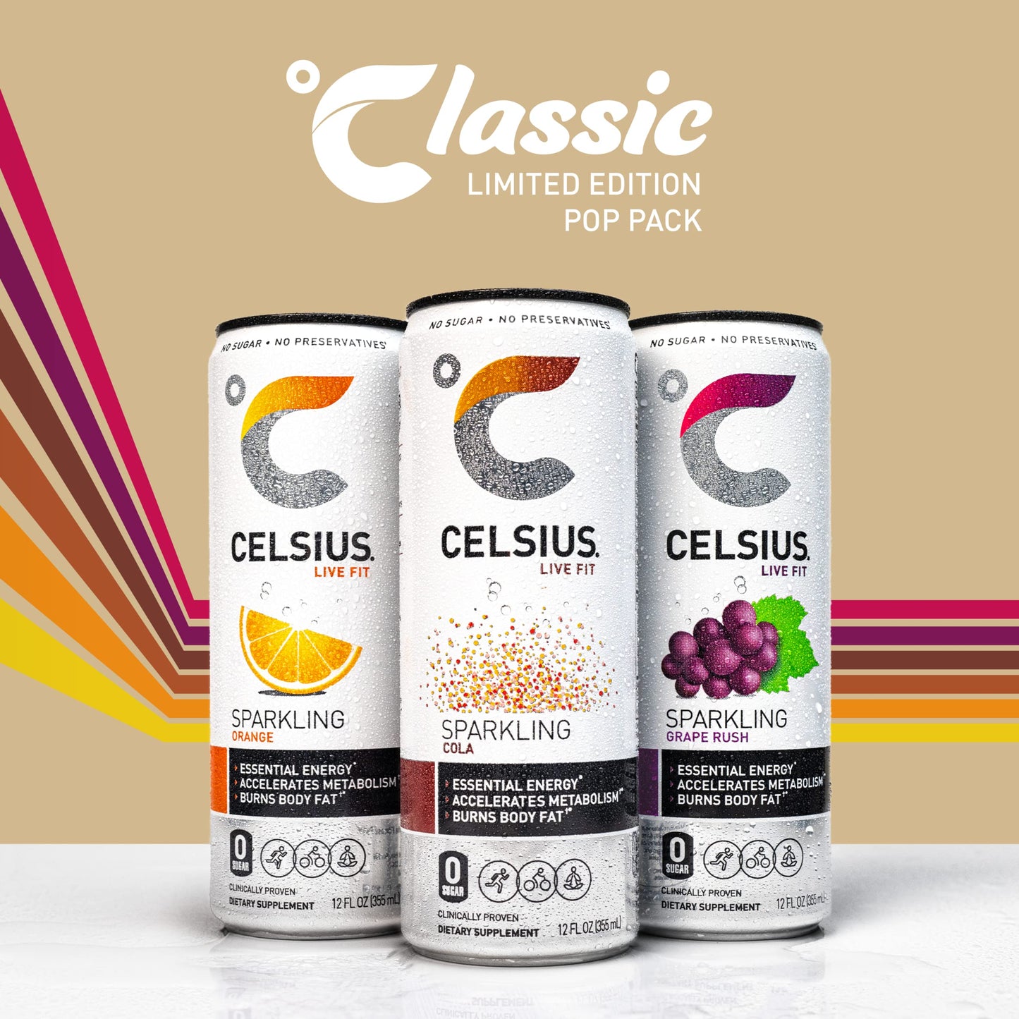 CELSIUS Sparkling Classic Pop Pack, Functional Essential Energy Drink 12 Fl Oz (Pack of 12)