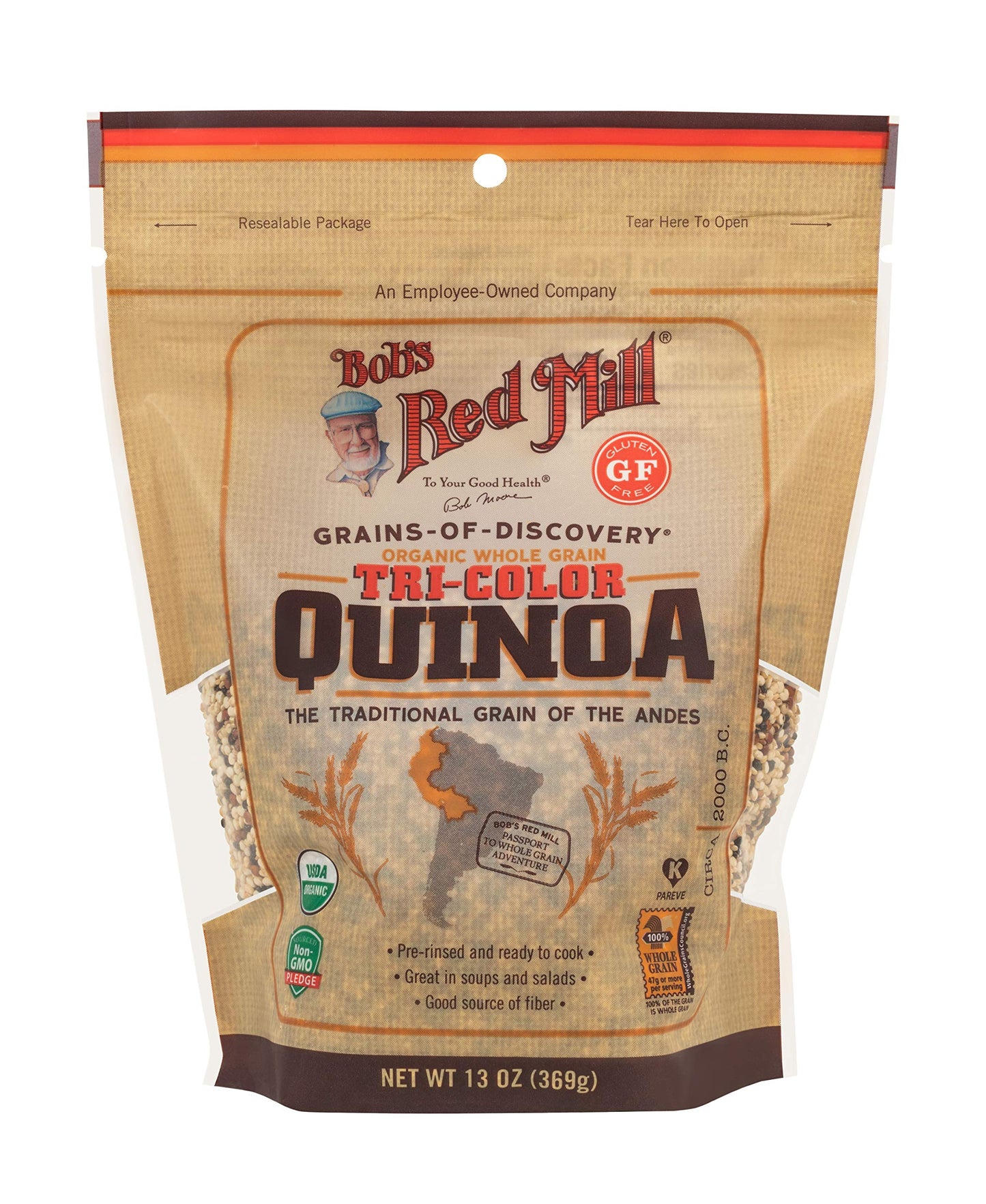 Bob'S Red Mill Organic Tri-Color Quinoa Grain, 13 Ounce (Pack Of 6), 78 Ounce