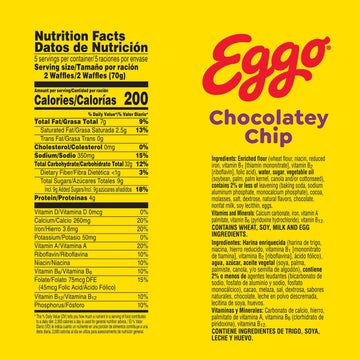 Eggo Frozen Waffles, Frozen Breakfast, Breakfast Food, Chocolatey Chip, 12.3oz Box (10 Waffles)