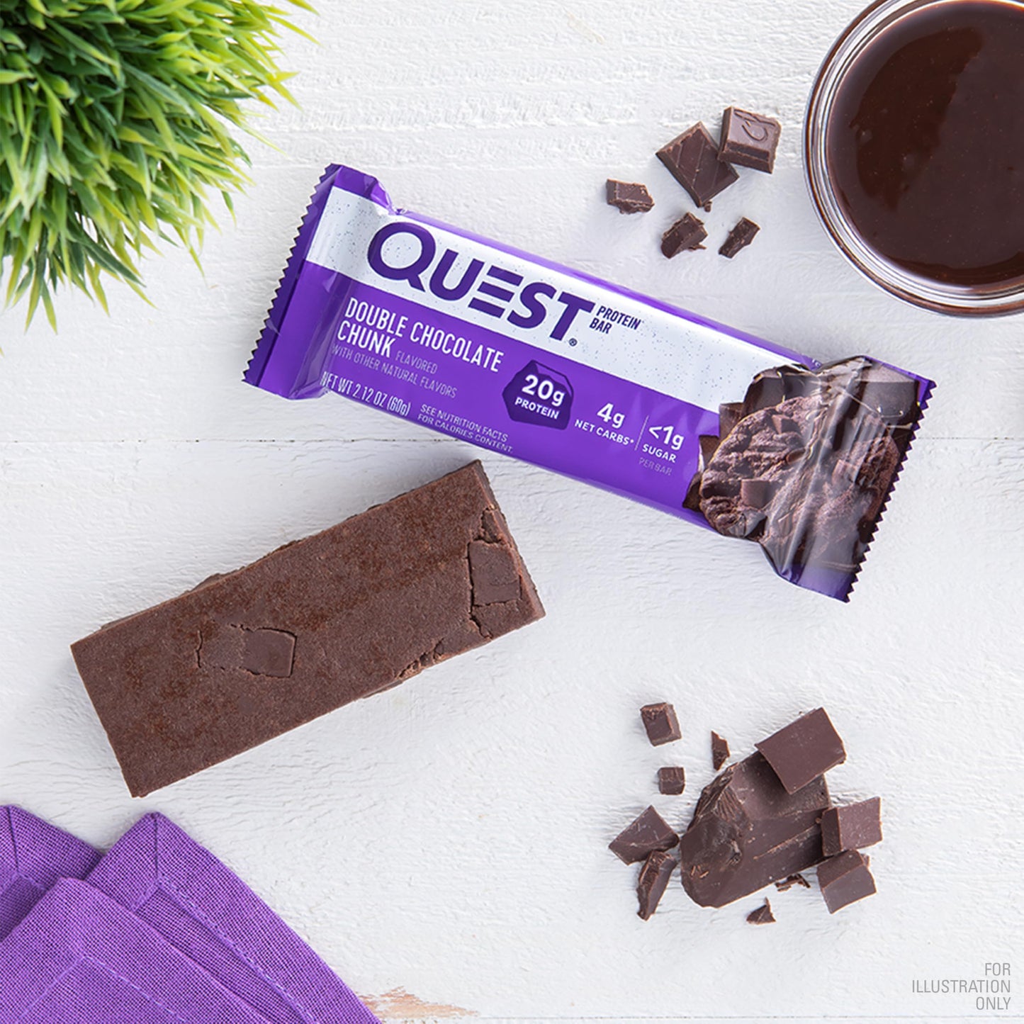 Quest Nutrition Double Chocolate Chunk Protein Bars, 20g Protein Bars, 1g Sugar, 4g Net Carb, Gluten Free, Keto Friendly, 4 Coun