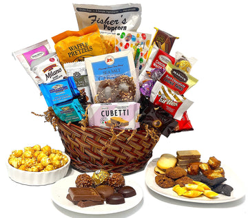 Hand-Crafted 22 Piece Customizable Chocolate Gift Basket Of Gourmet Chocolates, Cookies, And Crunches. Tasty Treats Selected For