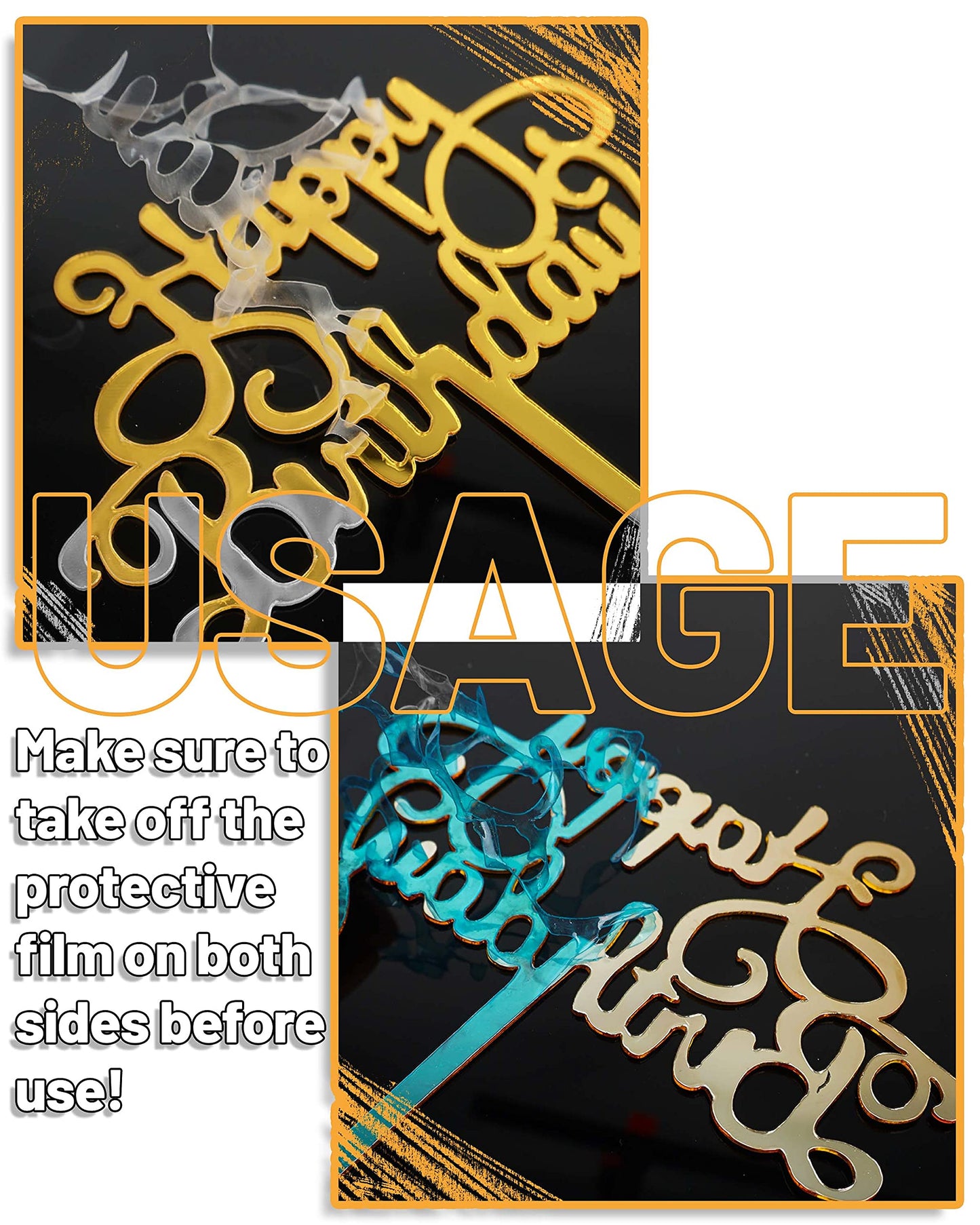Happy Birthday Cake Toppers Gold, 18 Pcs Gold Happy Birthday Cake Topper, Acrylic Cake Decoration, Double-Sided Glitter Of Birth