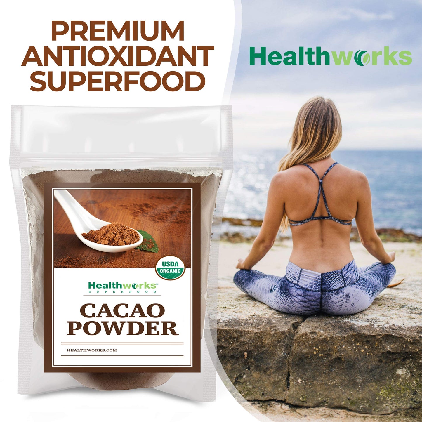 Healthworks Superfoods Organic Cacao Powder - 48 Oz / 3 Lbs - Cocoa Chocolate Substitute - Rich Choclate Flavour - Sugar-Free, K