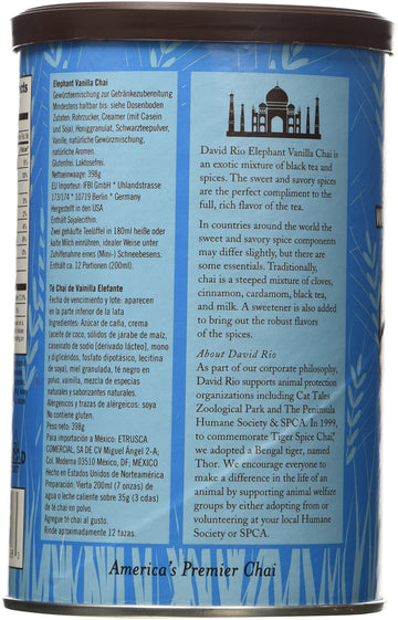 David Rio Elephant Vanilla Chai, 14Oz. - 2 Canisters