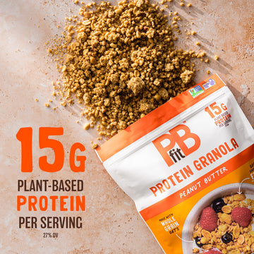 Pbfit Peanut Butter Protein Granola, 15G Plant-Based Protein 22% Dv, Made With Whole Grain Oats And Chia Seeds, Gluten Free, For