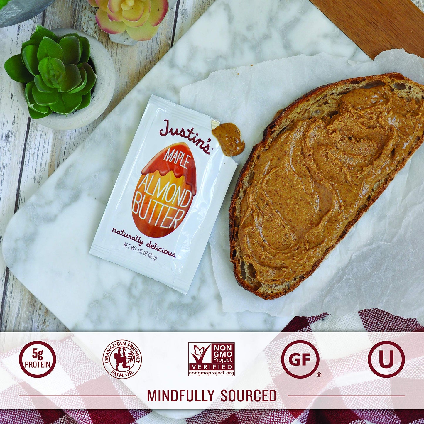 Justin'S Maple Almond Butter Squeeze Packs, Gluten-Free, Non-Gmo, Responsibly Sourced, 1.15 Ounce (10 Pack)