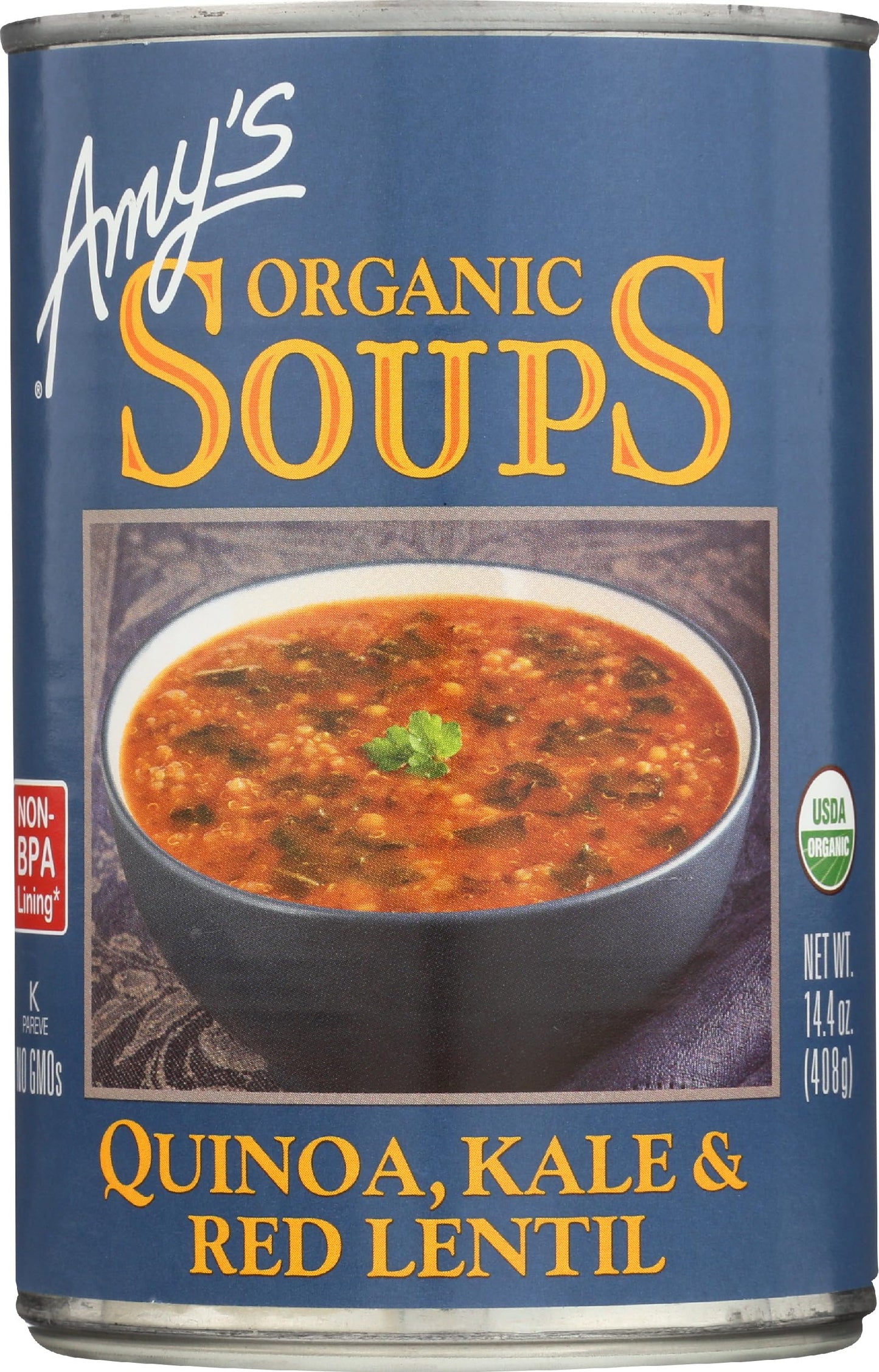 Amys Soup, Vegan Quinoa, Kale and Red Lentil Soup, Gluten Free, Made With Organic Vegetables and Lentils, Canned Soup, 14.4 Oz