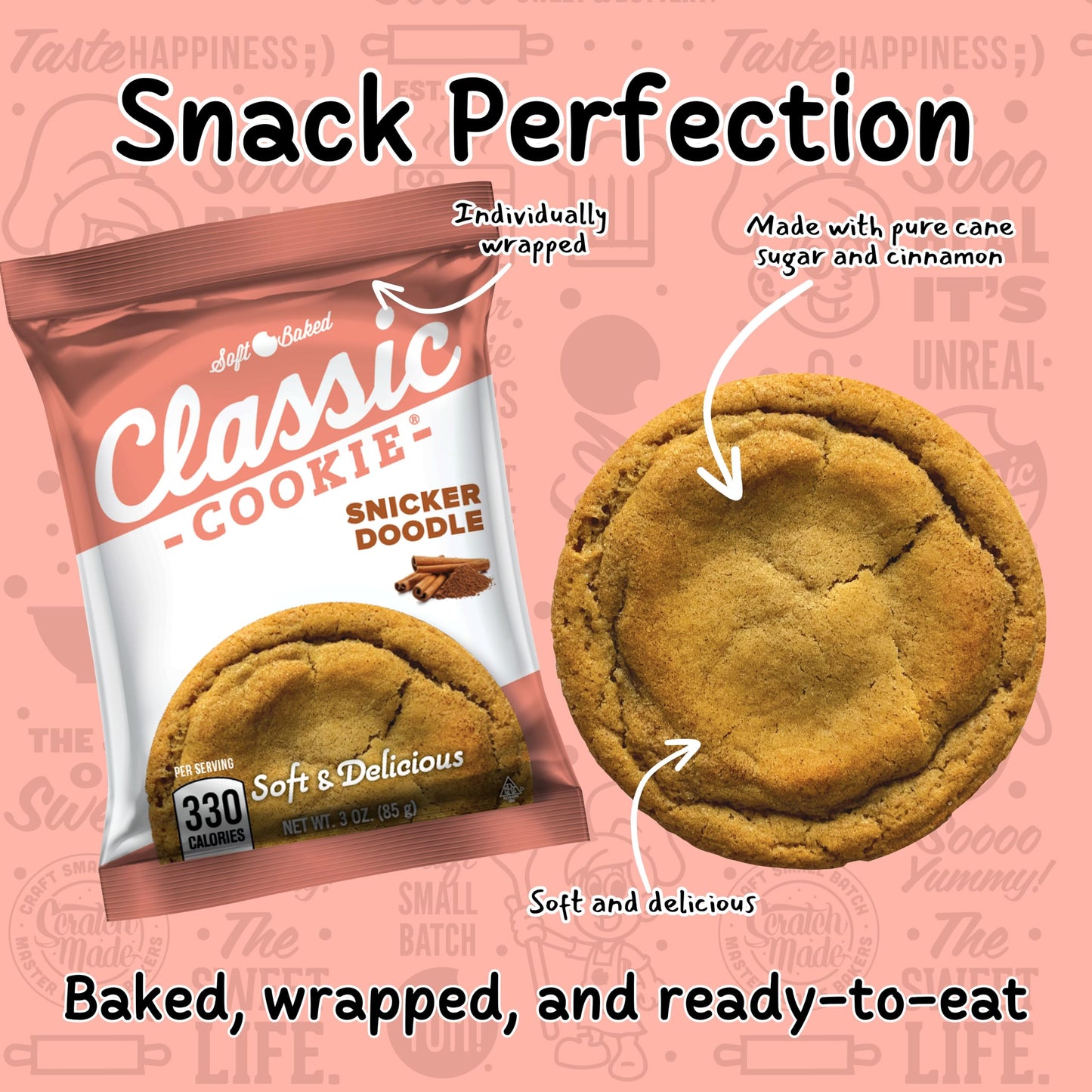 Classic Cookie, Soft Baked Cookie, Variety Pack With 3Oz. Chocolate Chip, Peanut Butter, Sugar Cookie, And Snickerdoodle, 32 Coo