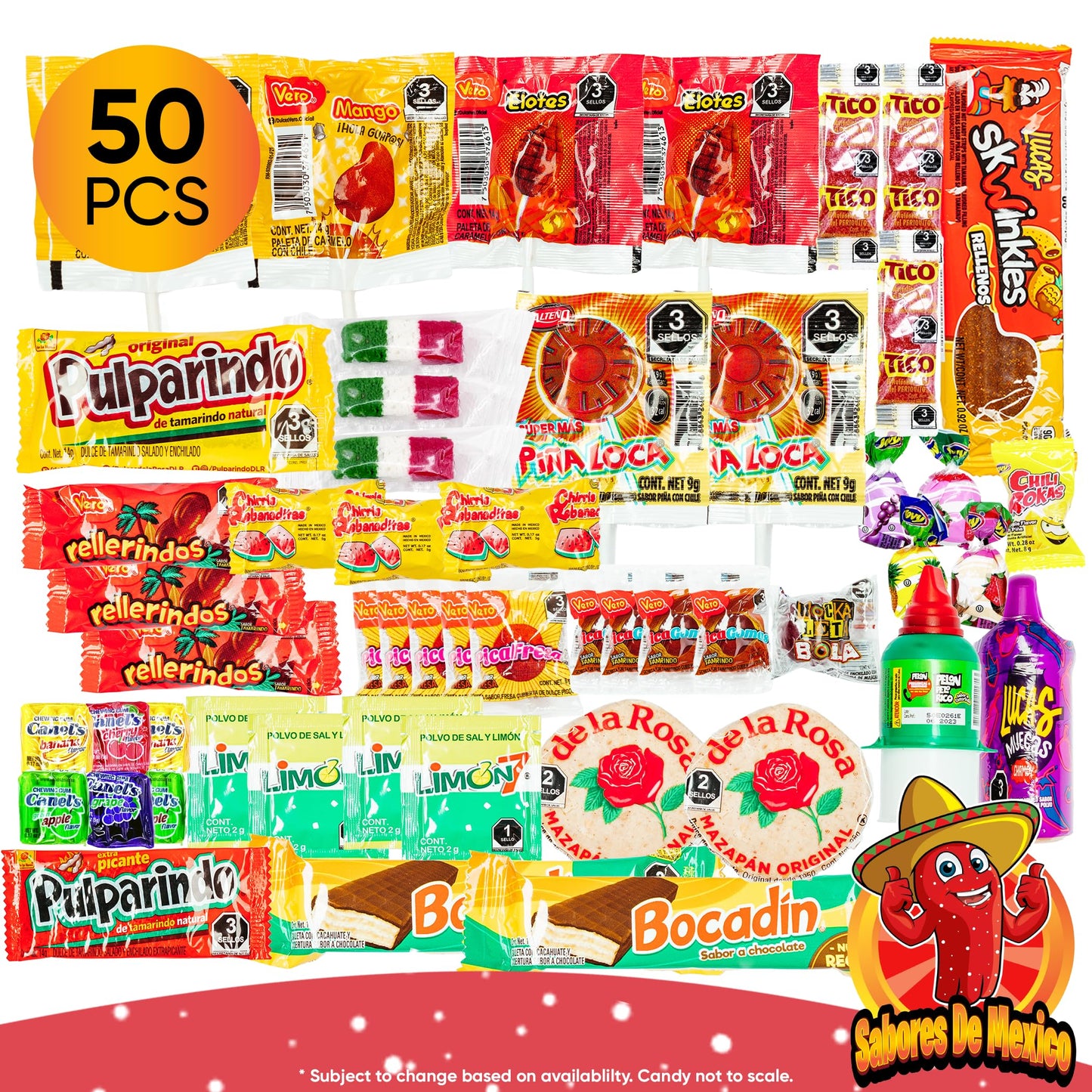 Mexican Candy Variety Pack (50 Count) Dulces Mexicanos, Mexican Candy, Mexican Snacks, with Pica Fresa Lucas Candy, Pelon Pelo R