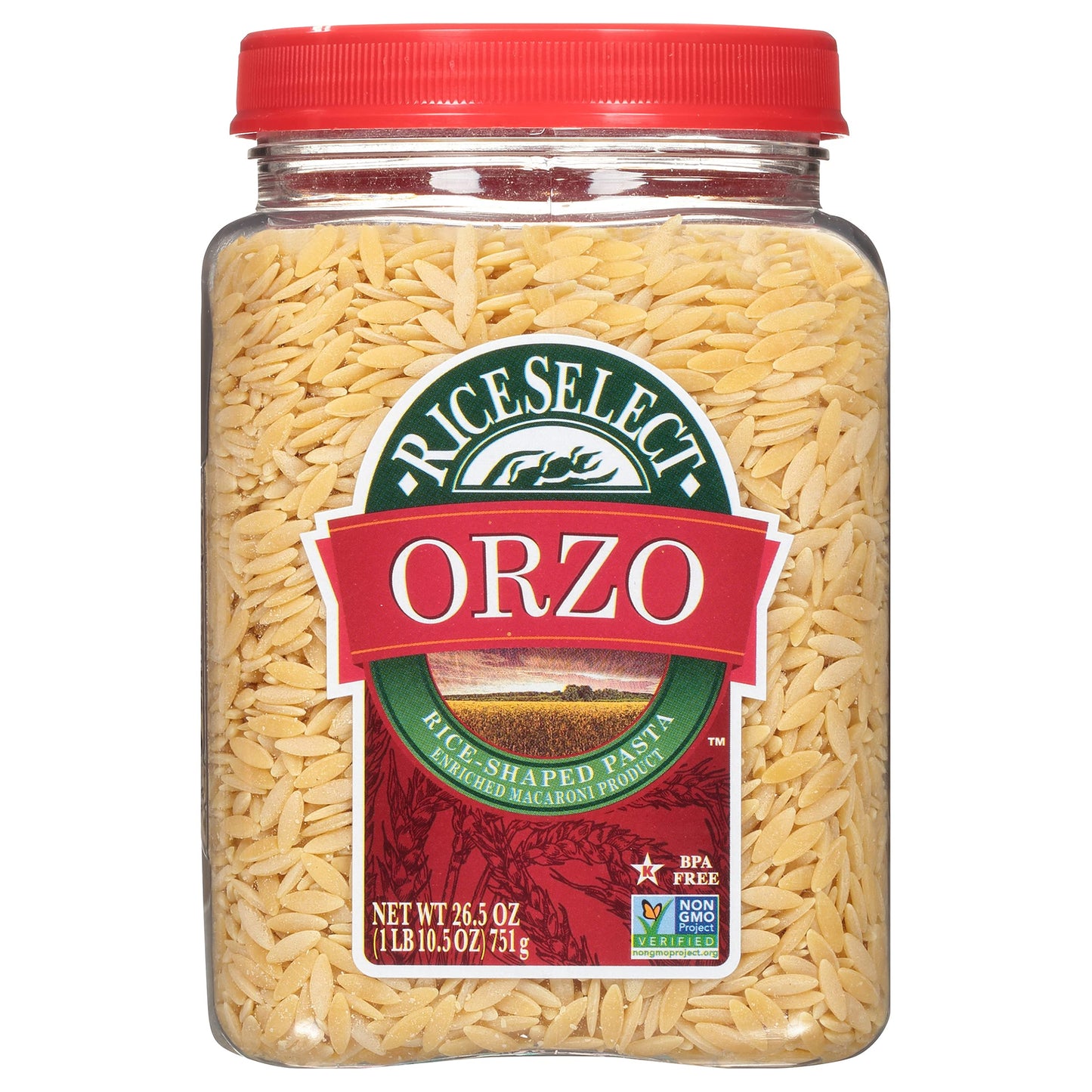 RiceSelect Orzo Rice-Shaped Pasta enhanced Non-GMO Orzo Pasta 26.5-Ounce Jar