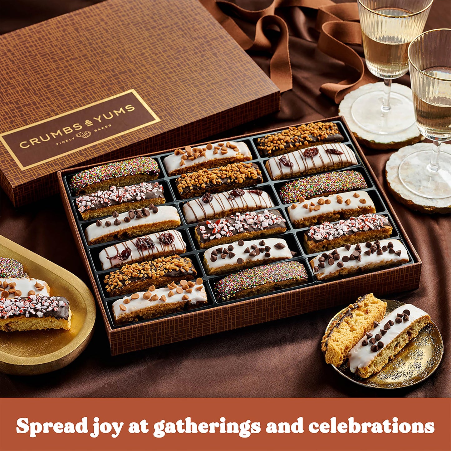 Mothers Day Cookies Gift Basket - 18 Gourmet Chocolate Covered Biscotti With Assorted Toppings - Assorted Food Gift Box Fathers