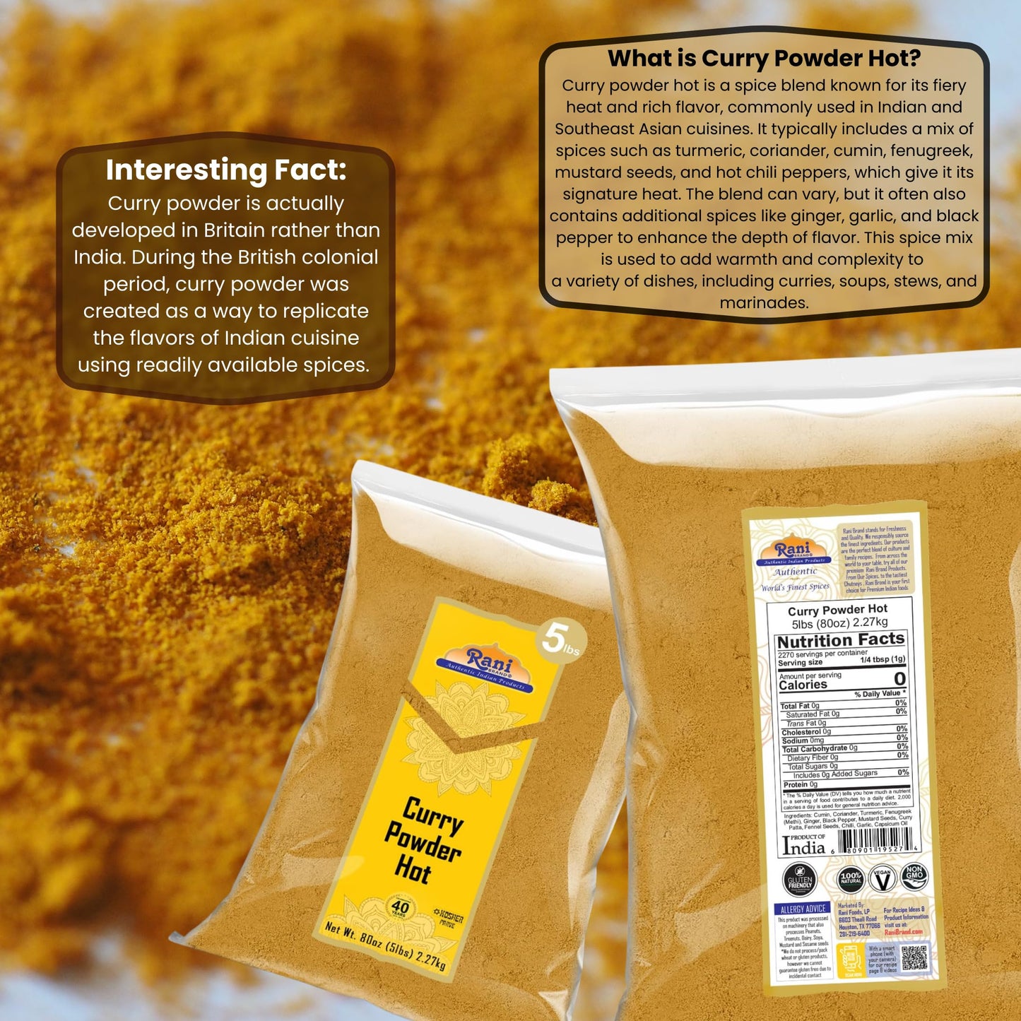 Rani Curry Powder Hot (11-Spice Authentic Indian Blend) 80Oz (5Lbs) 2.27Kg Bulk ~ All Natural | Salt-Free | Vegan | No Colors |