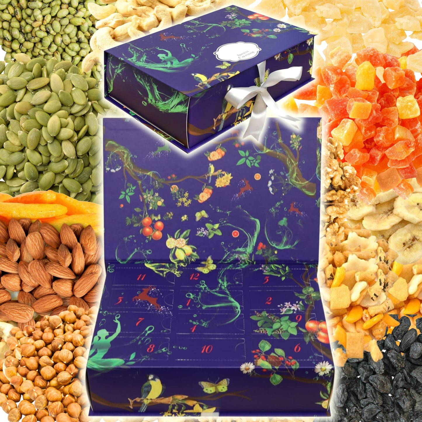12-Day Advent Calendar With Dried Fruit & Nuts, Healthy Holiday Snack Gift Box, Gourmet Nut & Fruit Sampler, Christmas Countdown Treat For Mature-Themeds, Kids & Families