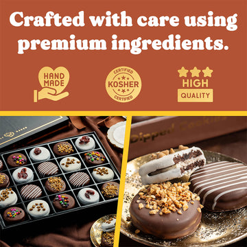 Mothers Day Cookies Gift Basket - 20 Gourmet Chocolate Covered Sandwich Cookies With Assorted Toppings - Assorted Food Gift Box