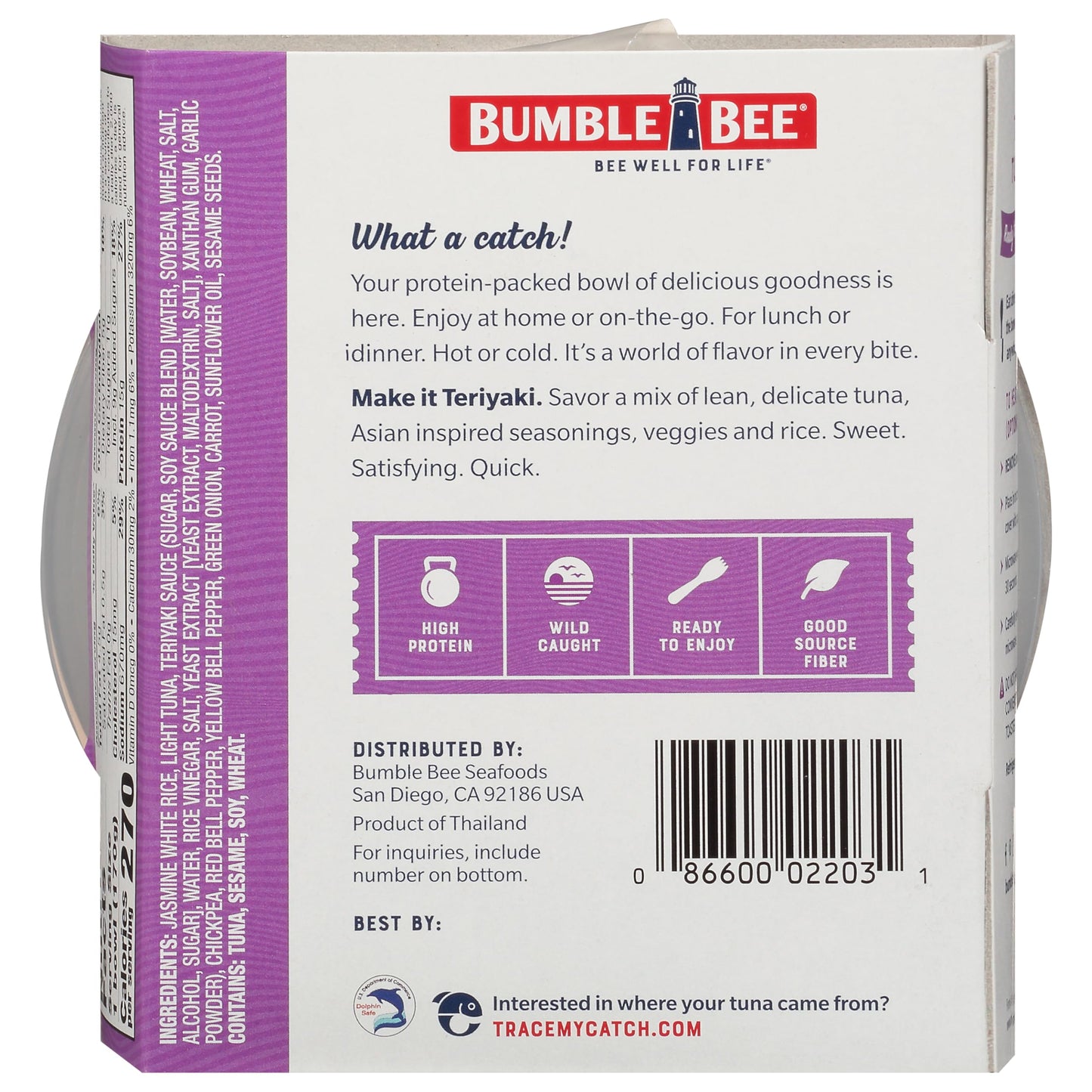 Bumble Bee Quick Catch Teriyaki Tuna & Rice Bowl, 6 Oz - Ready To Eat, Spork Included - 15G Protein Per Serving - No Artificial Flavors - Good Source Of Fiber
