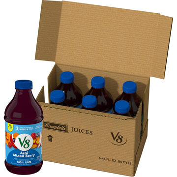 V8 Acai Mixed Berry 100% Fruit and Vegetable Juice, 46 fl oz Bottle (6 Pack)