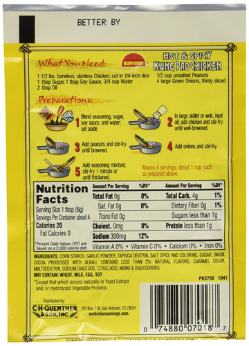 Sun-Bird HOT & SPICY KUNG PAO CHICKEN Asian Seasoning Mix, .87oz (4-pack)