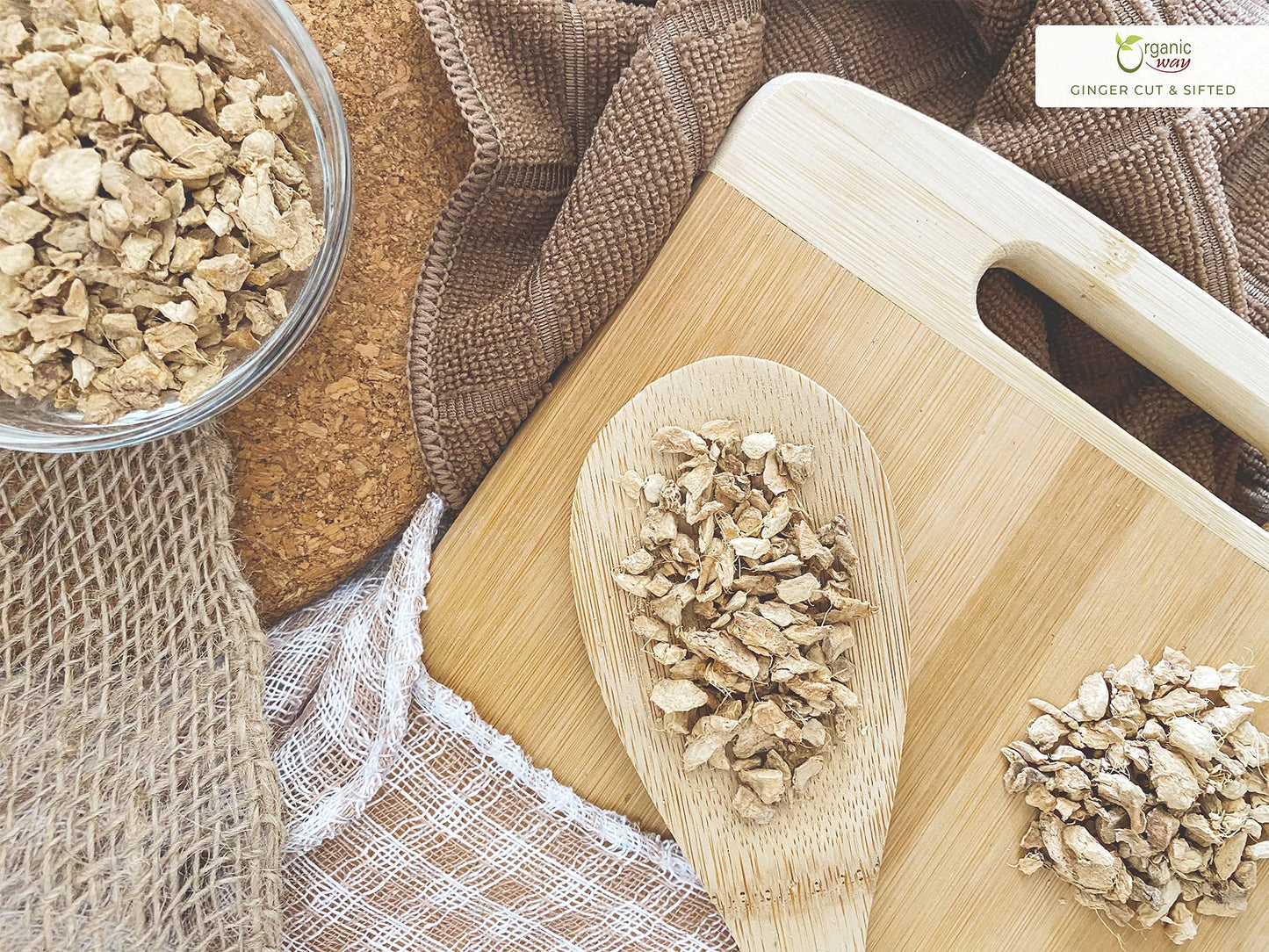 Organic Way Premium Dried Ginger Root Cut & Sifted (Zingiber Officinale) - Organic & Kosher Certified | Raw, Vegan, Non Gmo & Gl