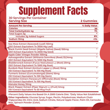 TrueSeaMoss Sea Moss & Apple Cider Vinegar Gummies - 60 Count - Vegan, Non-GMO, Apple Flavor - Model TSM-341-GMB1