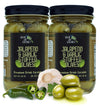 Green Jay Gourmet Double Stuffed Olives - Jalapeno & Garlic - 2 x 16 Ounces - All Natural - Perfect for Cocktails and Cheese Boards