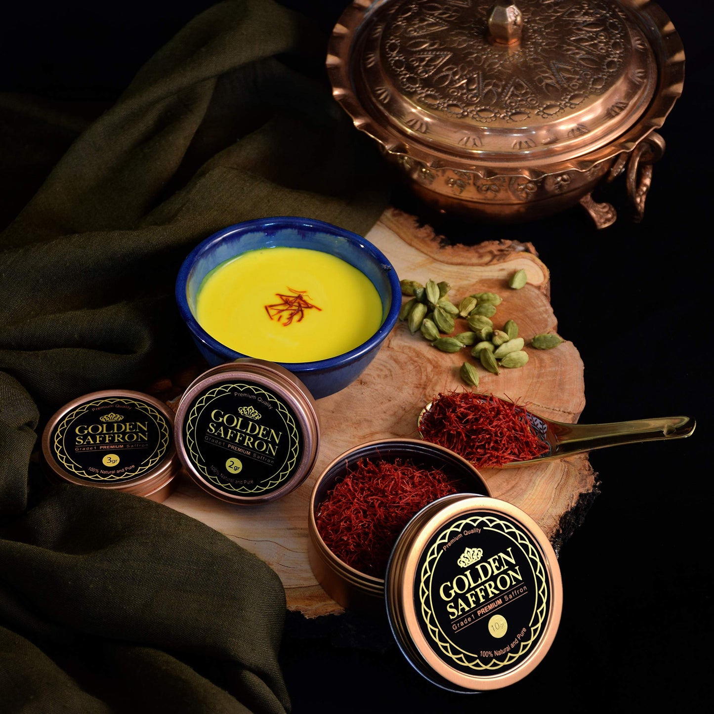 Golden Saffron, Finest Pure Premium All Red Saffron Threads, Grade A+ Super Negin, Non-Gmo Verified. For Tea, Paella, Rice, Desserts, Golden Milk And Risotto (10 Grams)