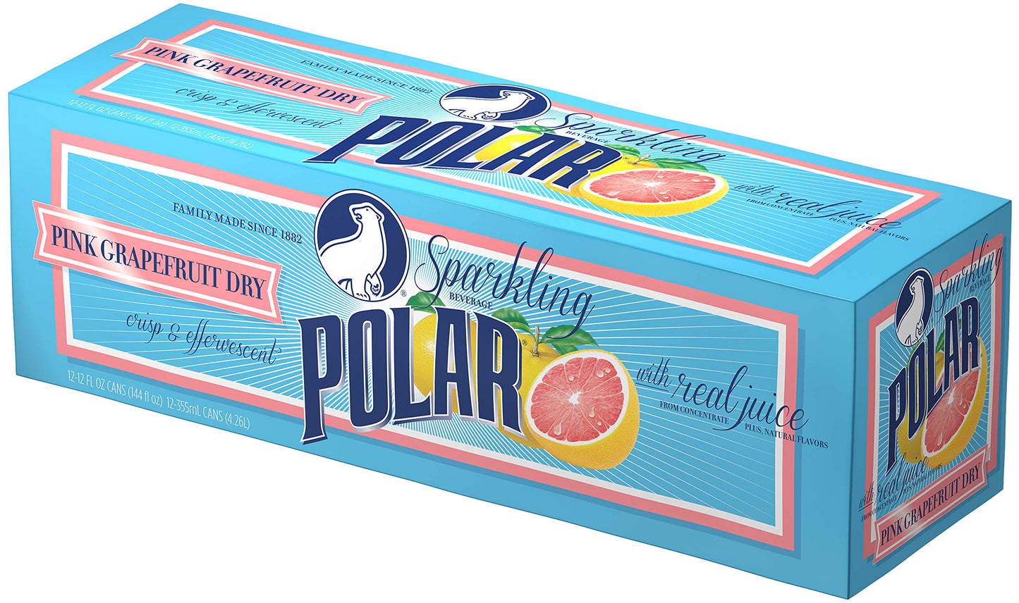 Polar Beverages Dry Juice, Pink Grapefruit, 12 Fluid Ounce (Pack of 12)