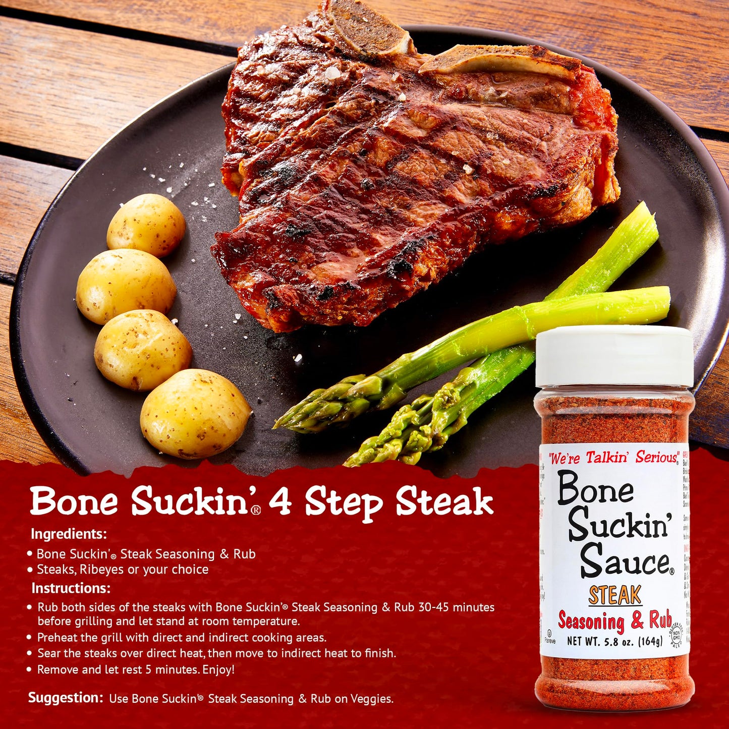 Bone Suckin' Sugar Free Seasoning & Rub Variety, Sugar Free 3 Pack All Purpose, Steak, Seafood, Non-Gmo, Gluten-Free, Fat Free,