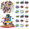 63 PCS Edible Super Hero Boom Cupcake Toppers Smash Crash Pow Cupcake Picks Edible Superhero Cake Decorations for Celebrating He