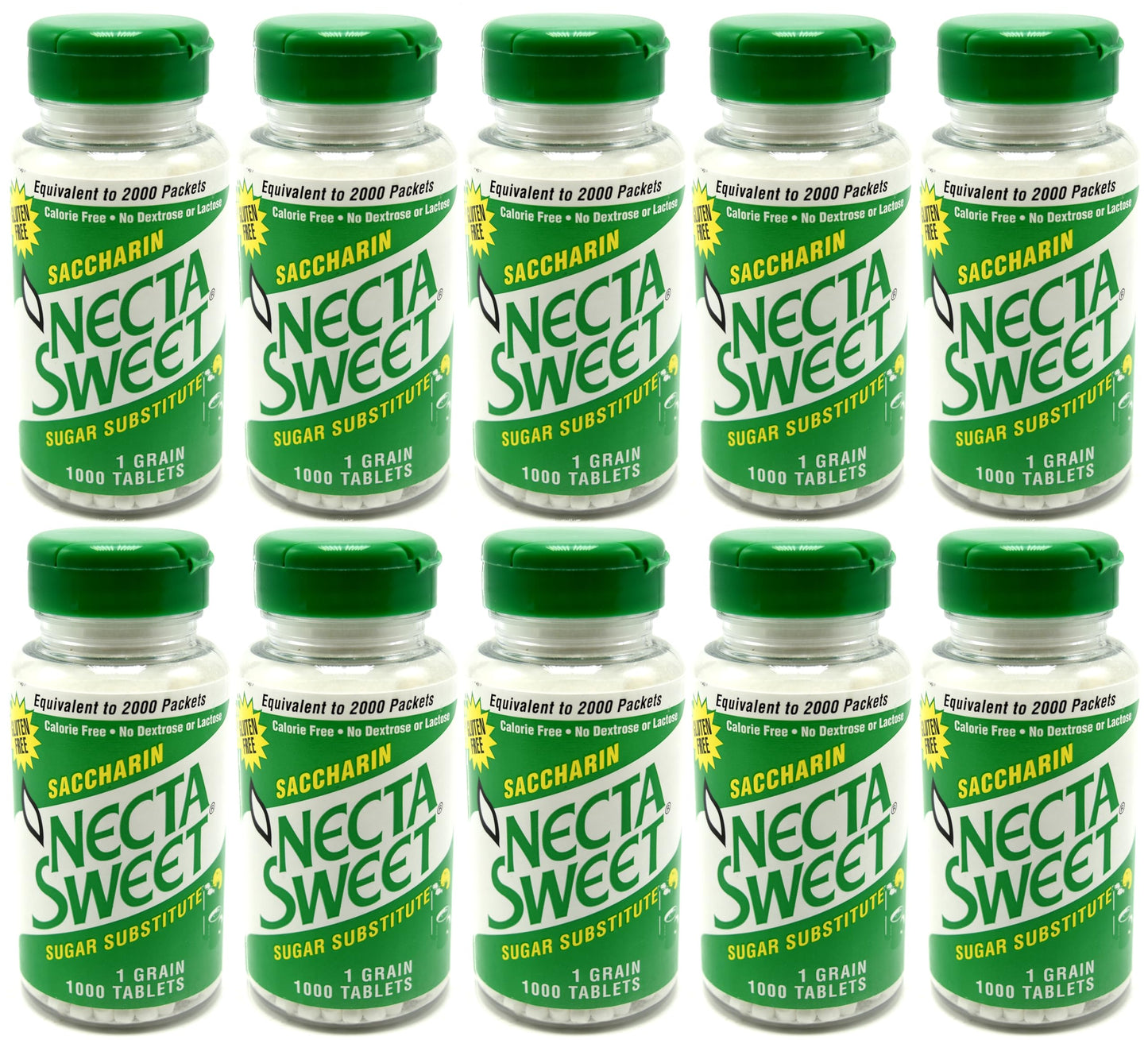 Necta Sweet Saccharin compact pieces, 1 Grain, 1000 Tablet Bottle (Pack of 10)