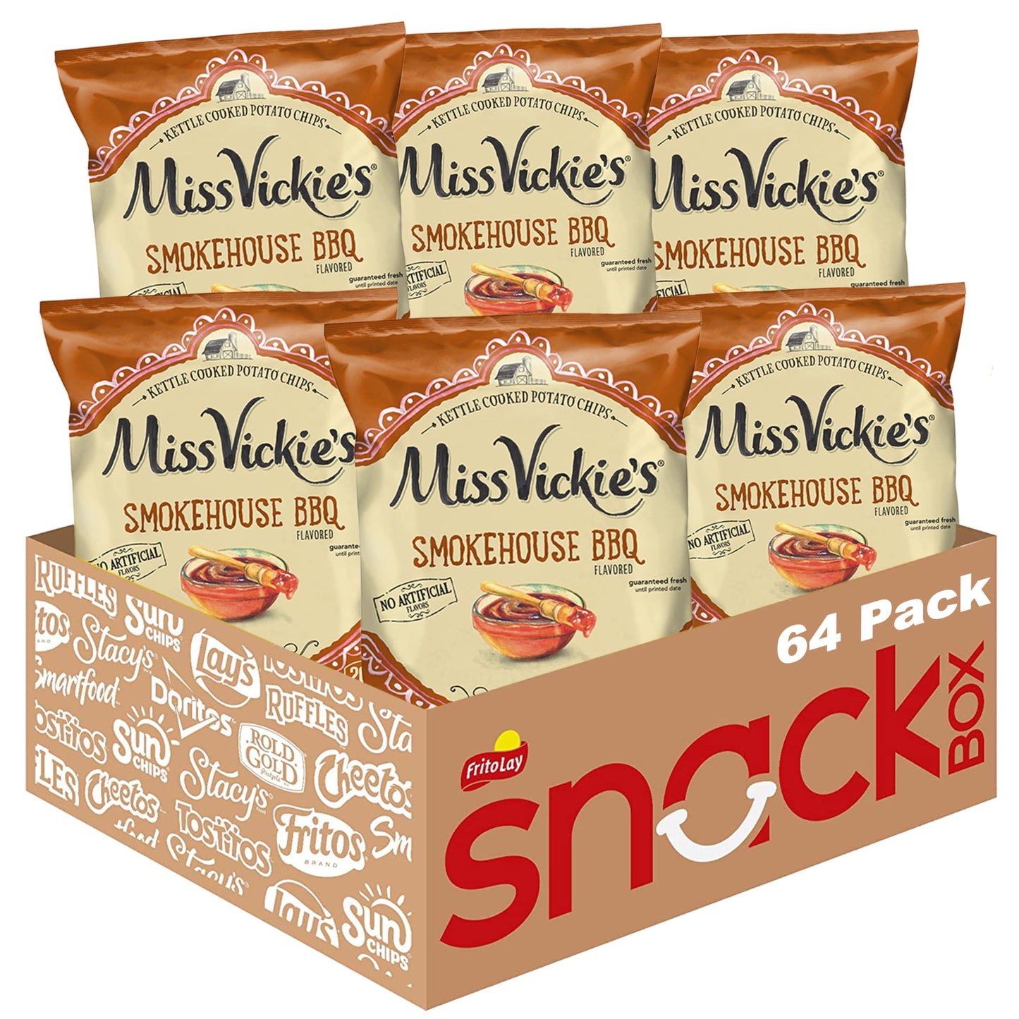 Miss Vickie'S Kettle Cooked Potato Chips, Smokehouse Bbq Flavored , 1.375 Ounce (Pack Of 64)