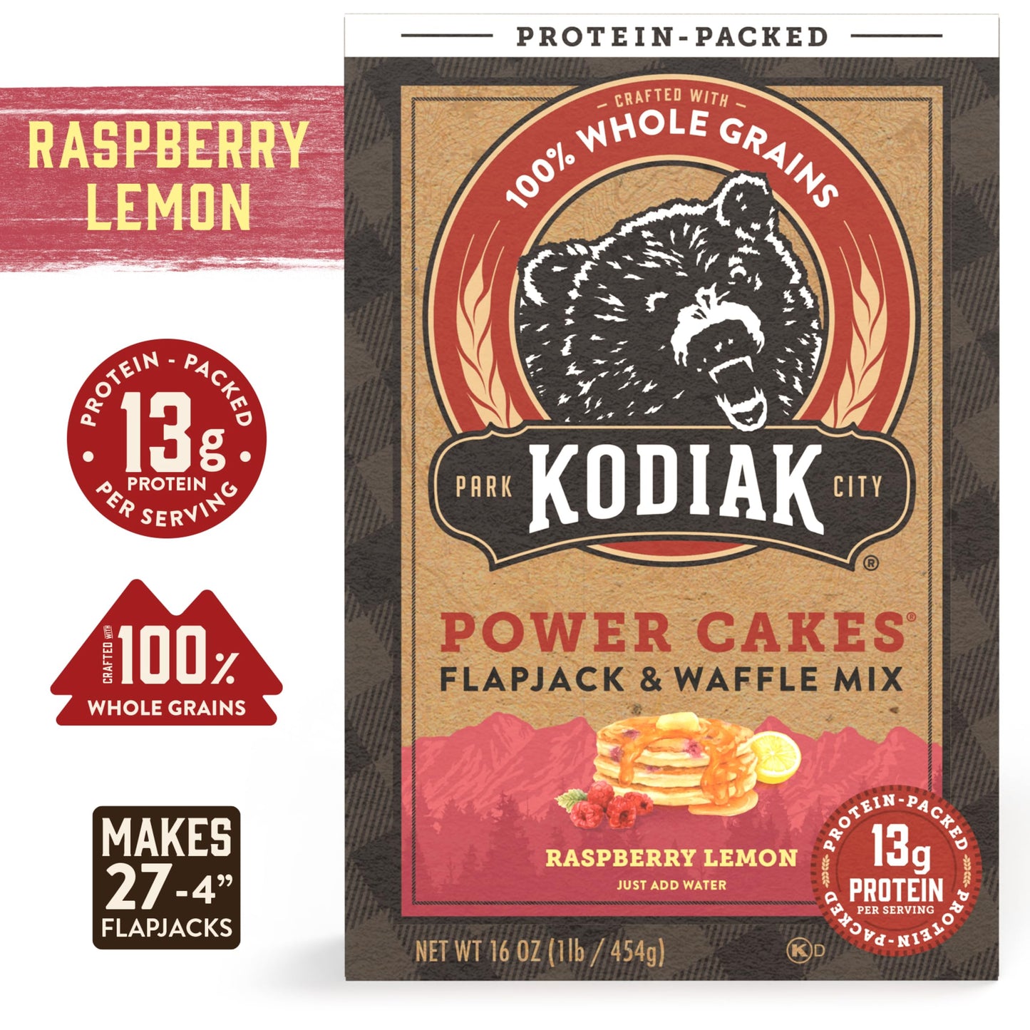 Kodiak Cakes Power Cakes, Pancake & Waffle Mix, Raspberry Lemon, High Protein,100% Whole Grains (Pack of 6)