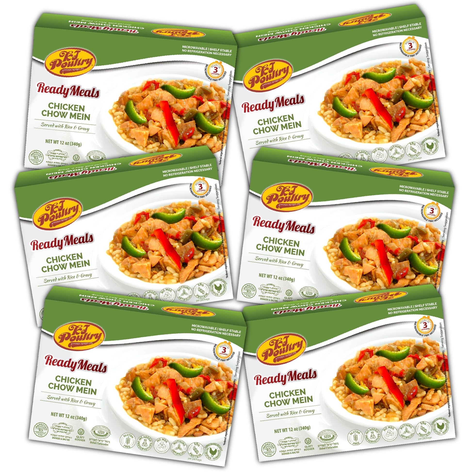 Kosher Chicken Chow Mein, Mre Meat Meals Ready To Eat, Gluten Free (6 Pack) Prepared Entree Fully Cooked, Shelf Stable Microwave