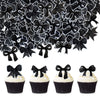 Cyodoos 40pcs Edible Black Bowknot Cupcake Toppers Wafer Paper Bowknot Cake Dessert Picks Bowknot Drink Topper Baby Shower Princ