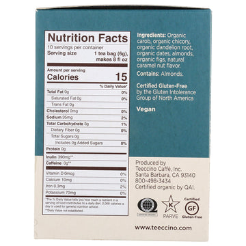 Teeccino Caramel Nut Dandelion Tea - Herbal, Caffeine-Free, Prebiotic, 10 Bags (Pack of 4)