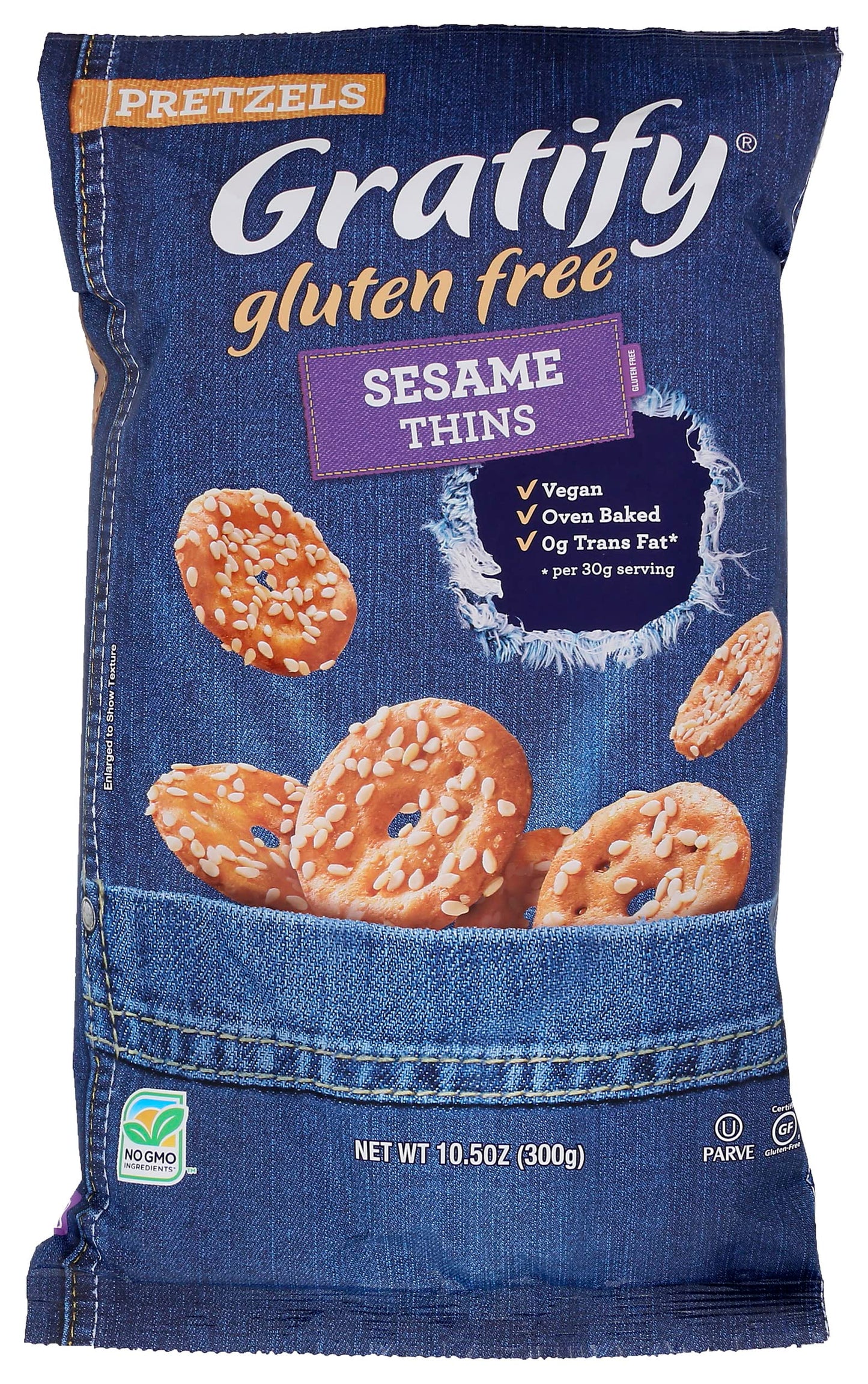 Gratify Gluten Free Pretzel Thins Sesame Seed Vegan Gf Pretzel Crisps, 10.5Oz Bag (Pack Of 6)