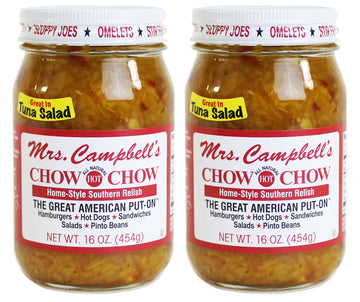Mrs. Campbell'S All Natural Hot Southern Chow Chow Relish, 16 Oz Glass Jar (Pack Of 2)
