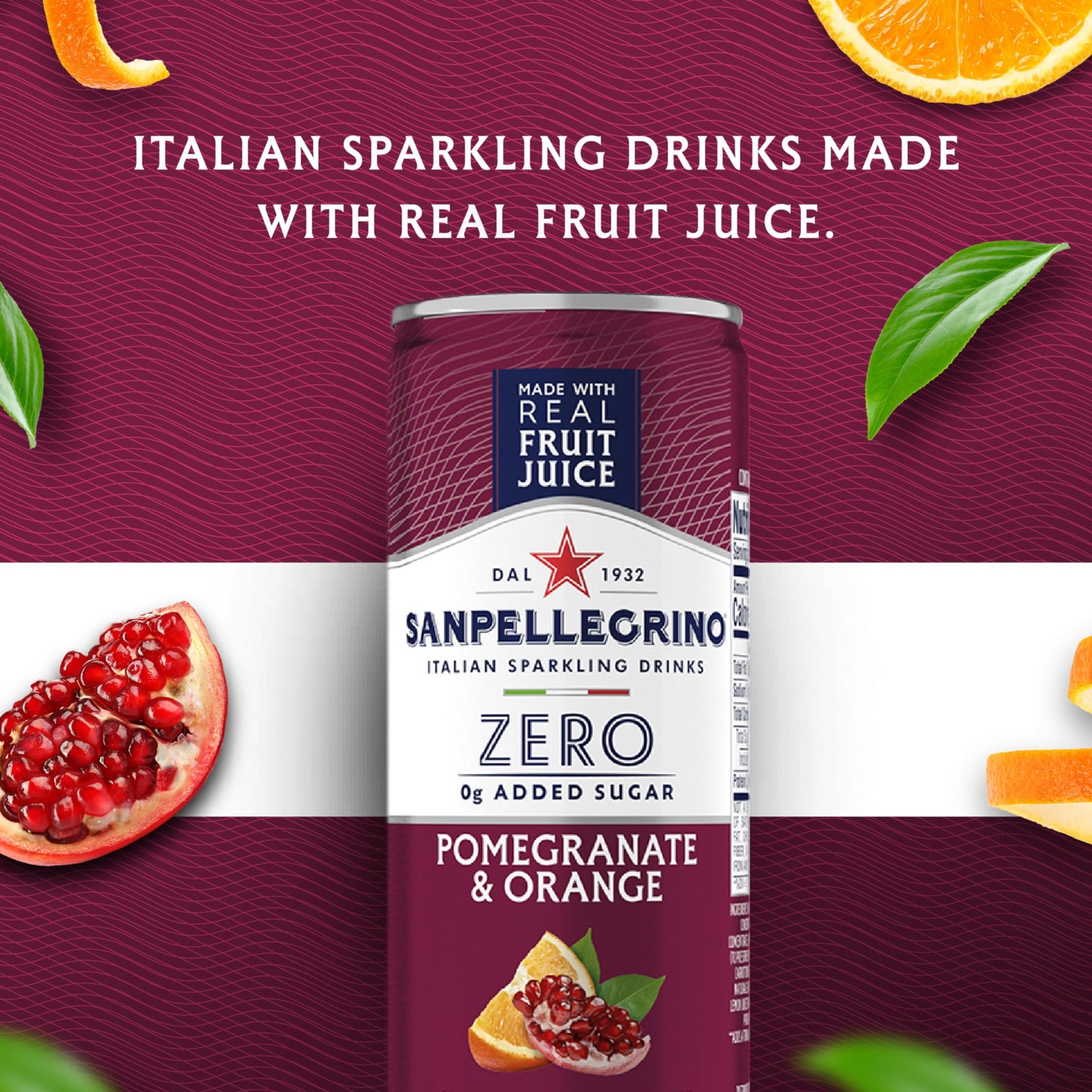 San Pellegrino Pomegranate Orange Sparkling Beverage, 11.5 Fl Oz Cans, Zero Added Sugar, 24 Pack - Italian Refreshing Drink