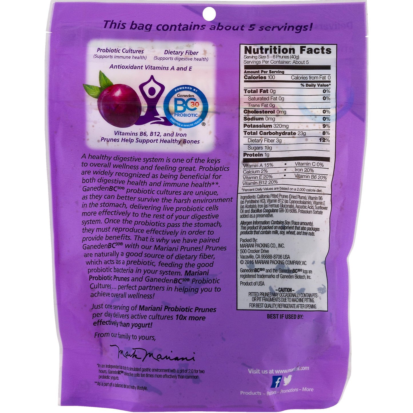 Mariani Probiotic Prunes Pitted Dried Plums 7.0 Oz (1)