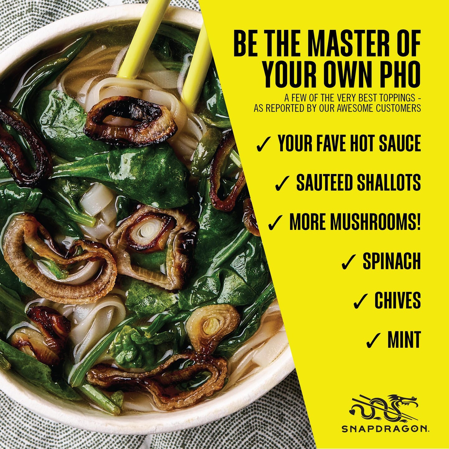 Snapdragon Mushroom Pho Instant Noodle Bowls | Mushroom Flavor Broth with Rice Noodles | Gluten Free | No Artificial Flavors | N